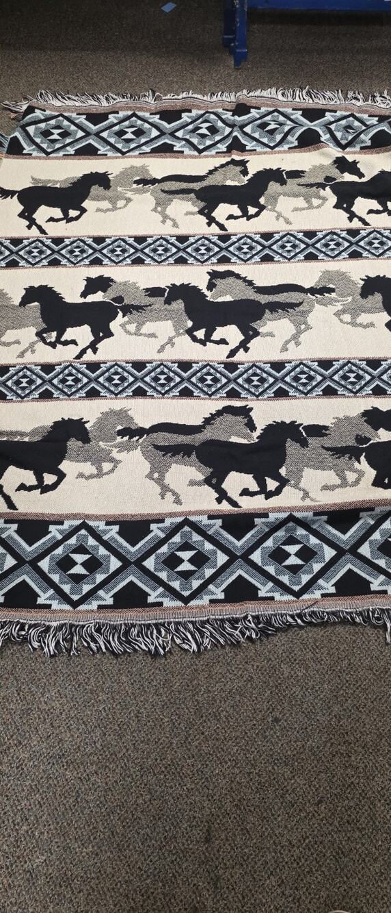 Vtg Fieldcrest Running Horses Woven Cotton Tapestry Throw Blanket 50 x 60 USA